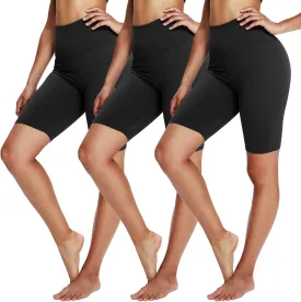 3 Pack Biker Shorts for Women  8" Black High Waisted Tummy Control for Gym Workout Athletic Cheerleading Yoga