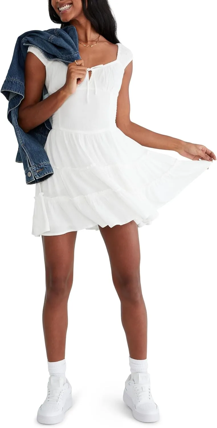 AEROPOSTALE Women's Smocked Waist Short Sleeve Mini Dress