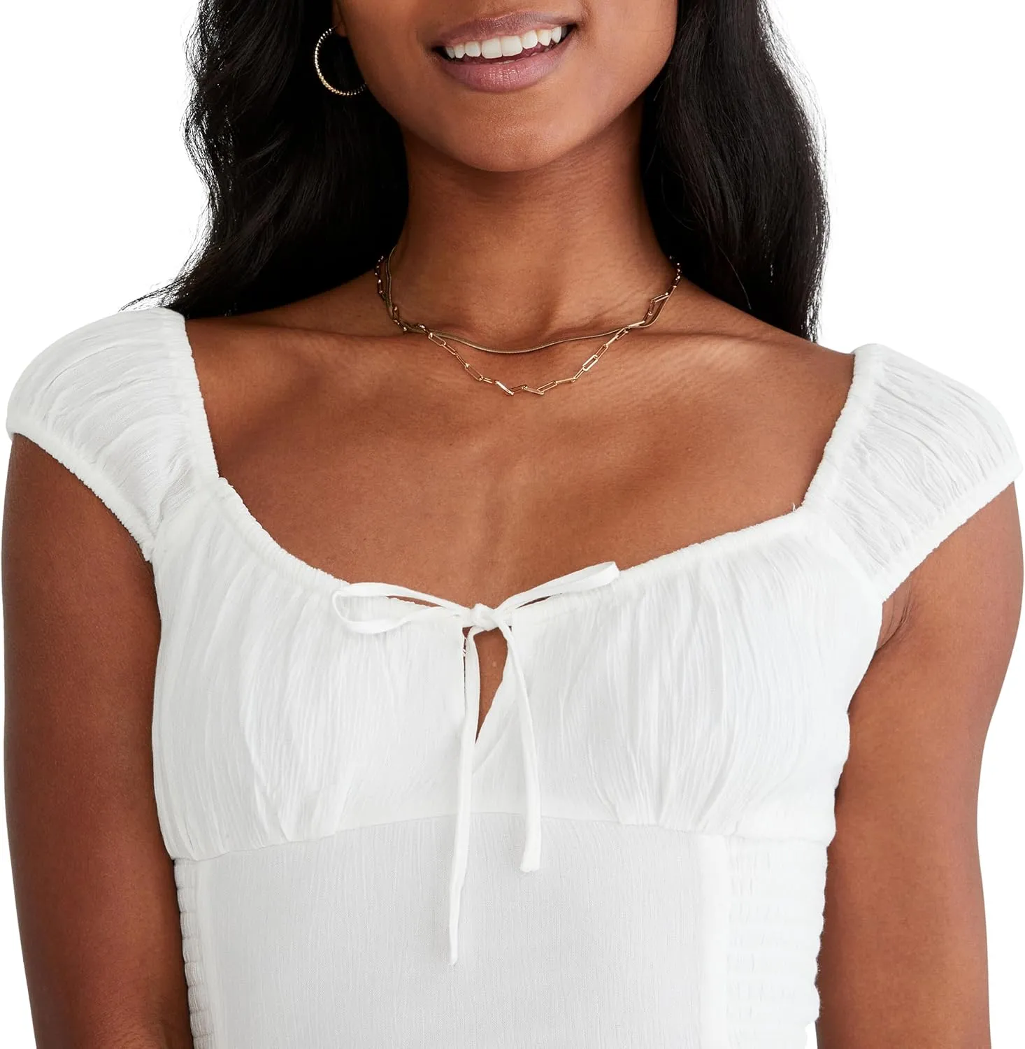 AEROPOSTALE Women's Smocked Waist Short Sleeve Mini Dress