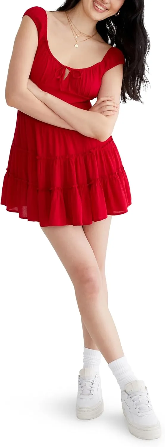 AEROPOSTALE Women's Smocked Waist Short Sleeve Mini Dress
