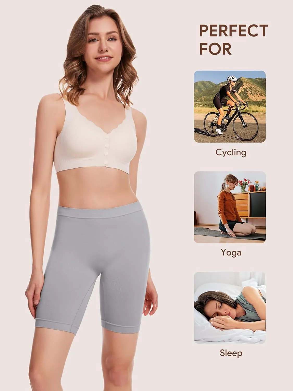 Angelhood Women's Cotton Boy Shorts Underwear Anti Chafing Seamless Biker Shorts High Waisted Soft Plus Boxer Briefs 4 Pack