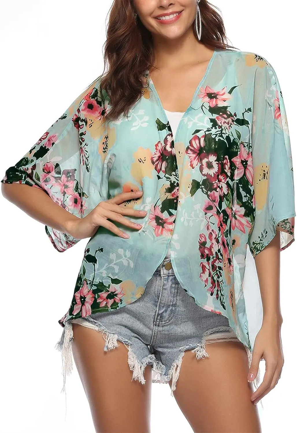 BB&KK Women's Floral Kimono Summer Short Cover Ups Tops