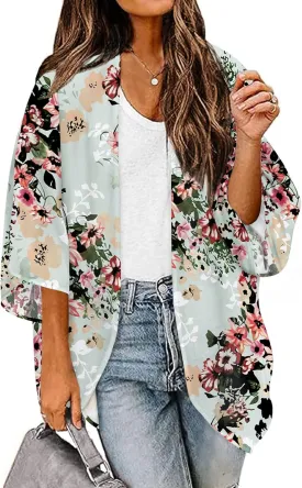 BB&KK Women's Floral Kimono Summer Short Cover Ups Tops