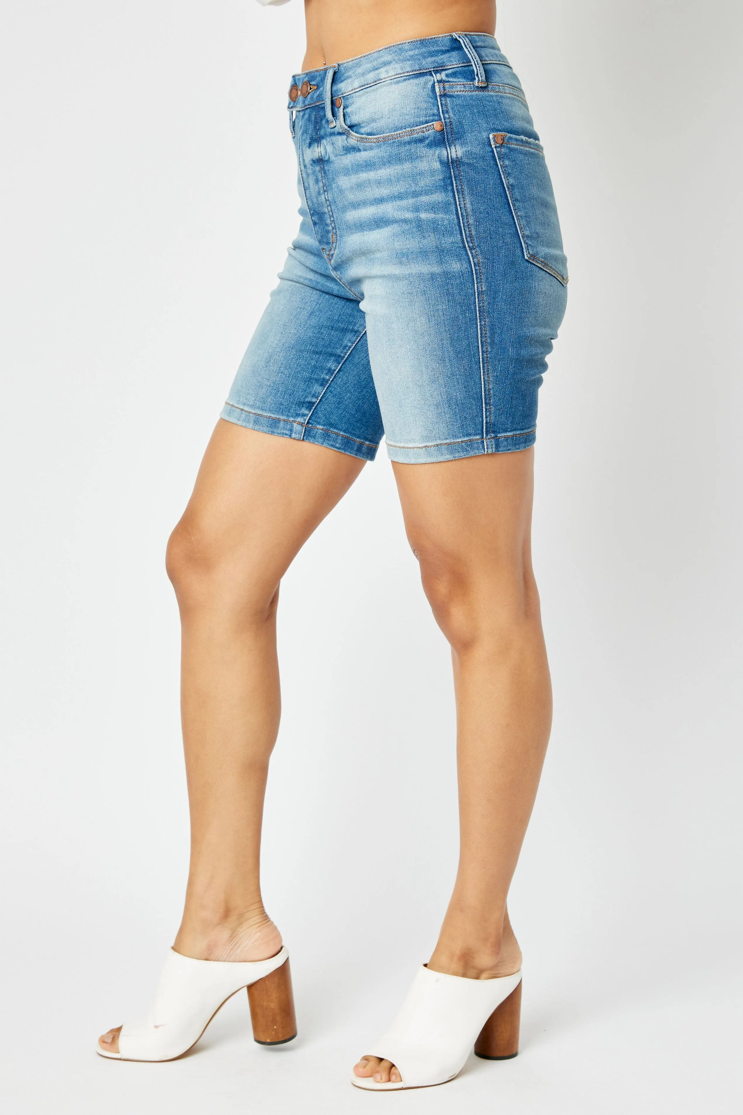 Bermuda Bliss Double Button Judy Blue Denim Shorts