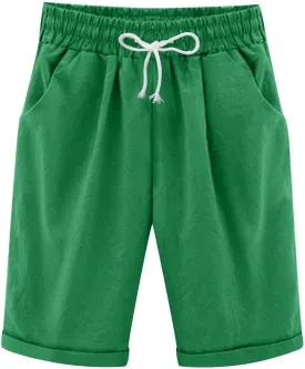 Bermuda Shorts for Women Plus Size Knee Length Beach Shorts Summer High Waisted Soft Lounge Short Pants with Pockets