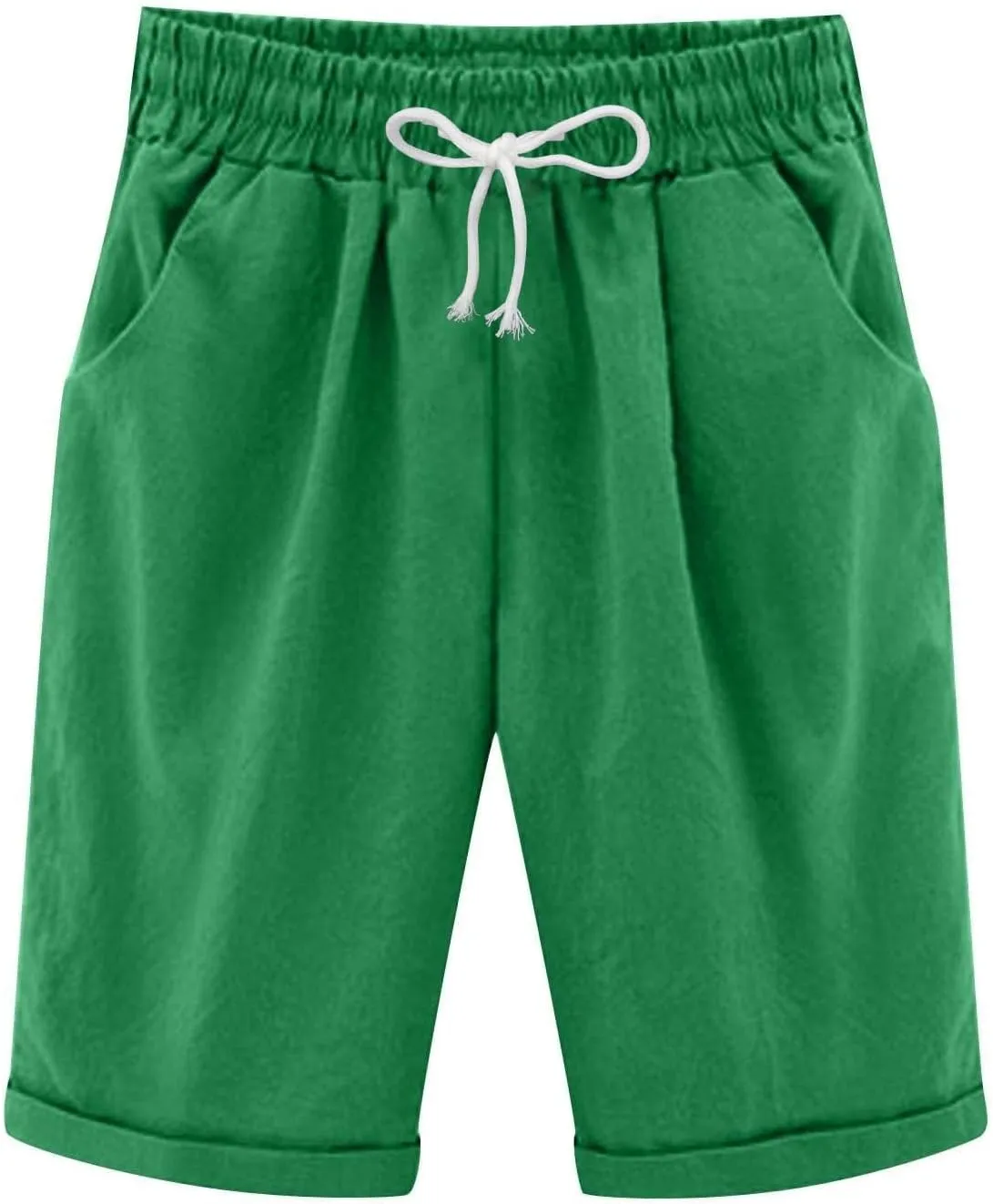Bermuda Shorts for Women Plus Size Knee Length Beach Shorts Summer High Waisted Soft Lounge Short Pants with Pockets