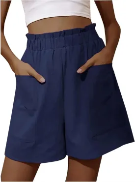 Bermuda Shorts for Women Trendy Knee Length High Elastic Waist Lounge Short Pants Summer Beach Shorts with Pockets