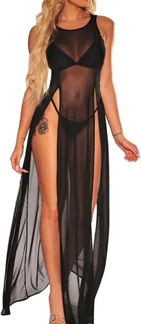Bikini Cover Up Beachwear Sleeveless Swimwear Bathing Suit Coverup Side Slits Crochet Beach Dress Long Kimonos Robe