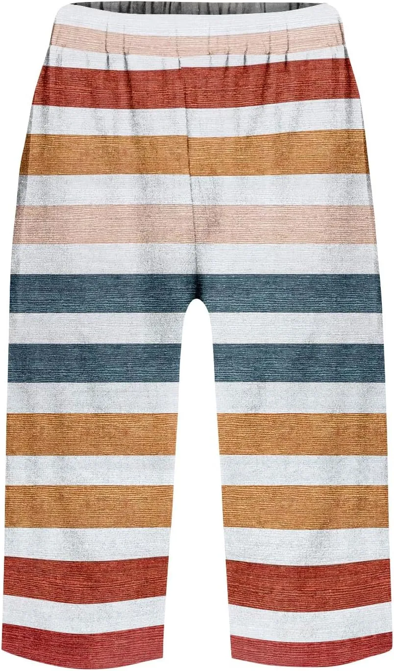 Capri Pants for Women Bermuda Shorts High Waisted Wide Leg Cropped Linen Pants Casual Palazzo Pant with Pockets