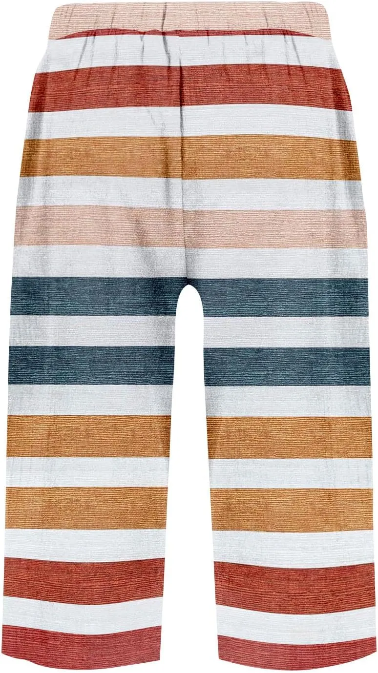 Capri Pants for Women Bermuda Shorts High Waisted Wide Leg Cropped Linen Pants Casual Palazzo Pant with Pockets