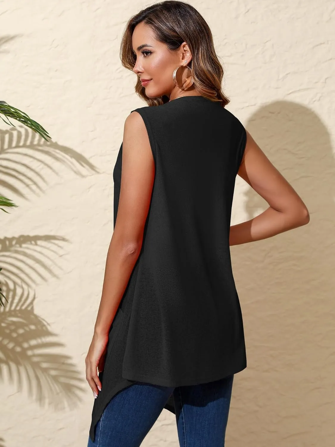 Cardigan for Women Drape Shrugs Open Front Sleeveless Vest Lightweight Cover Ups with Pocket