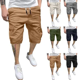 Cargo Shorts for Men Big and Tall Summer Casual Work Shorts Drawstring Elastic Waist Knee Length Bermuda Short 2025