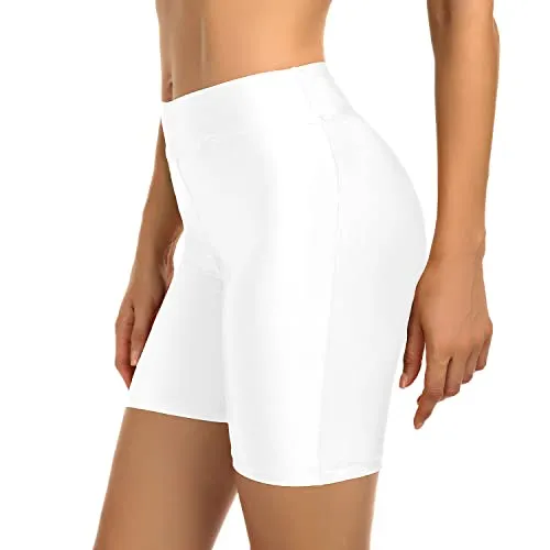 Chic And Unique High Waisted Swim Shorts Womens Swim Shorts-White