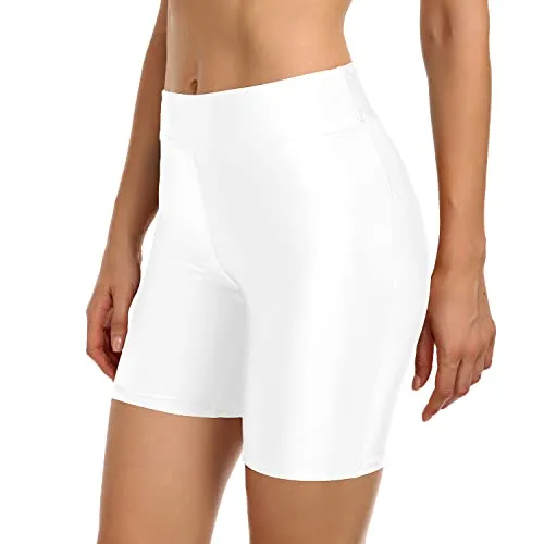 Chic And Unique High Waisted Swim Shorts Womens Swim Shorts-White