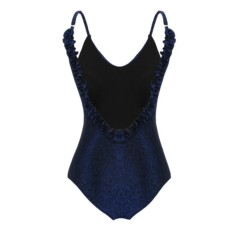 CLASSIC BACKLESS RUFFLED  ONE PIECE SWIMSUIT