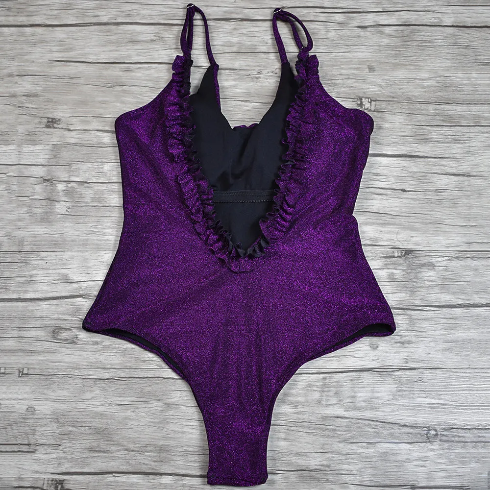 CLASSIC BACKLESS RUFFLED  ONE PIECE SWIMSUIT