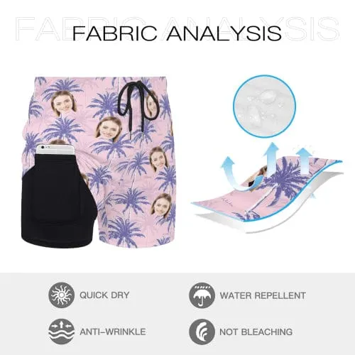 Custom Face Pink Coconut Men's Quick Dry 2 in 1 Surfing & Beach Shorts Male Gym Fitness Shorts