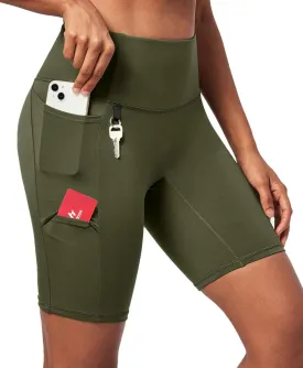 Ewedoos Biker Shorts Women Tummy Control with 4 Pockets No Front Seam Hiking Workout Spandex Shorts High Waisted UPF50 
