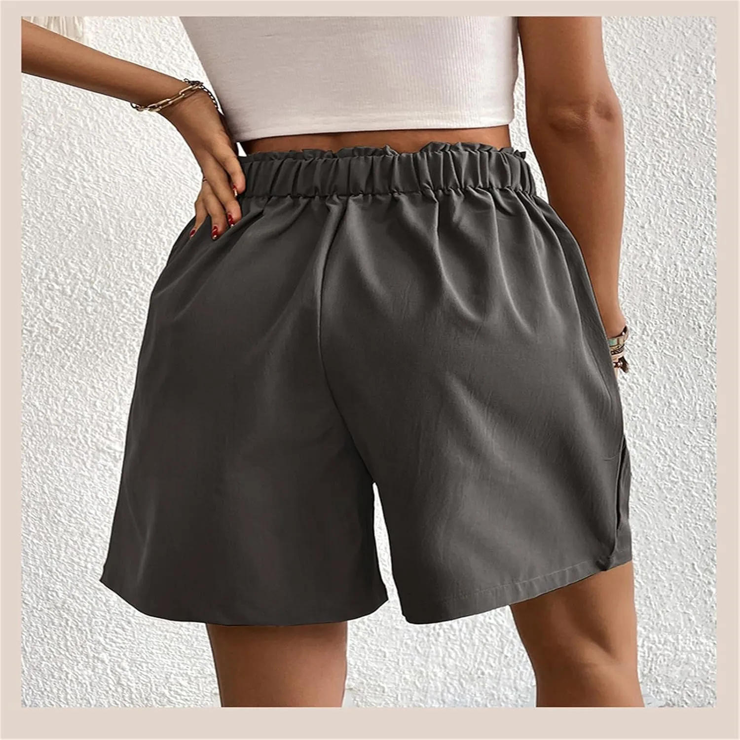fanmpghleoo Linen Shorts for Women Dressy Casual Pleated Mid Thigh High Waisted Shorts Business Wide Leg Linen Dress Pants