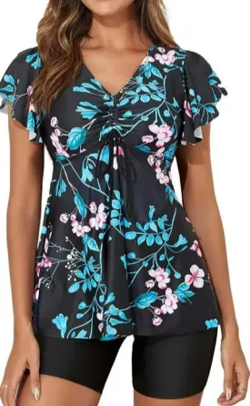 Fanuerg Ruffled Flowy Swimsuit Tummy Control Two-Piece Swimsuit