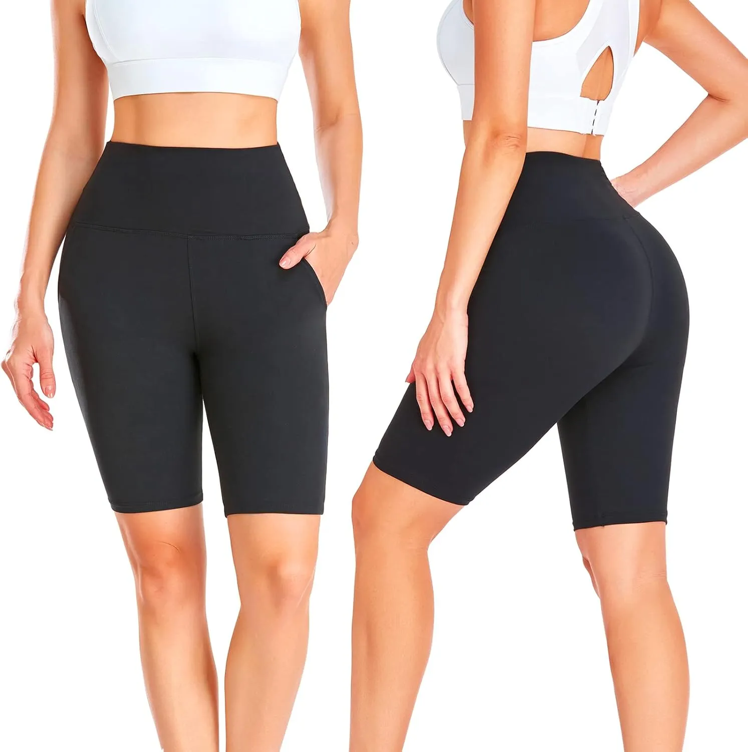 GROTEEN Biker Shorts Women with Pockets - 8'' High Waisted Tummy Control Yoga Workout Running Gym Spandex Shorts