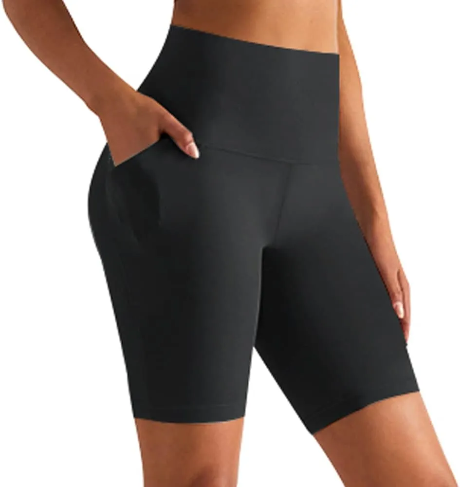 GROTEEN Biker Shorts Women with Pockets - 8'' High Waisted Tummy Control Yoga Workout Running Gym Spandex Shorts