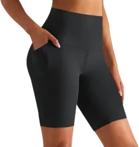 GROTEEN Biker Shorts Women with Pockets - 8'' High Waisted Tummy Control Yoga Workout Running Gym Spandex Shorts