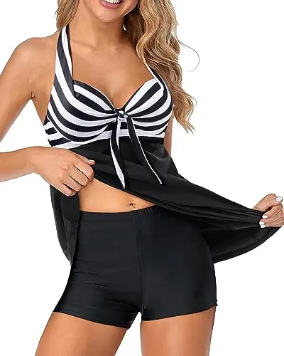 Halter Tie-Front Flyaway Top & Boyshorts Two Piece Set