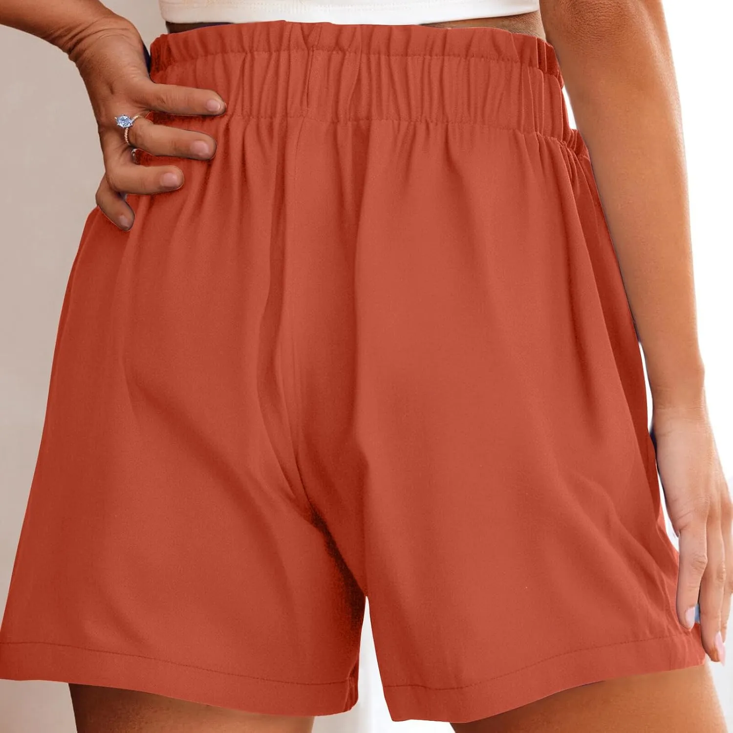 HGps8w Cotton Linen Shorts for Women 2025 Paperbag Waist Casual Comfy Summer Beach Lightweight Short Pants with Pockets