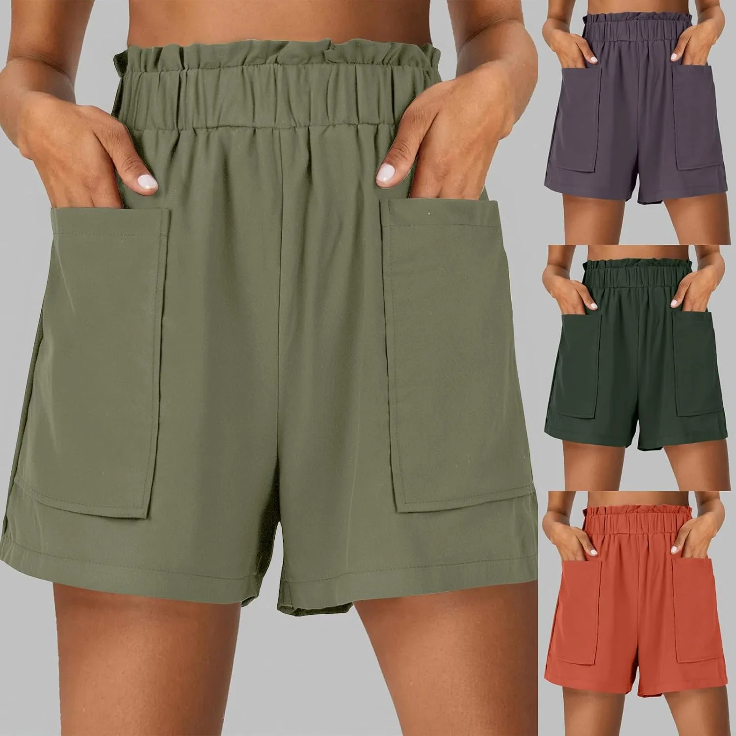 HGps8w Cotton Linen Shorts for Women 2025 Paperbag Waist Casual Comfy Summer Beach Lightweight Short Pants with Pockets