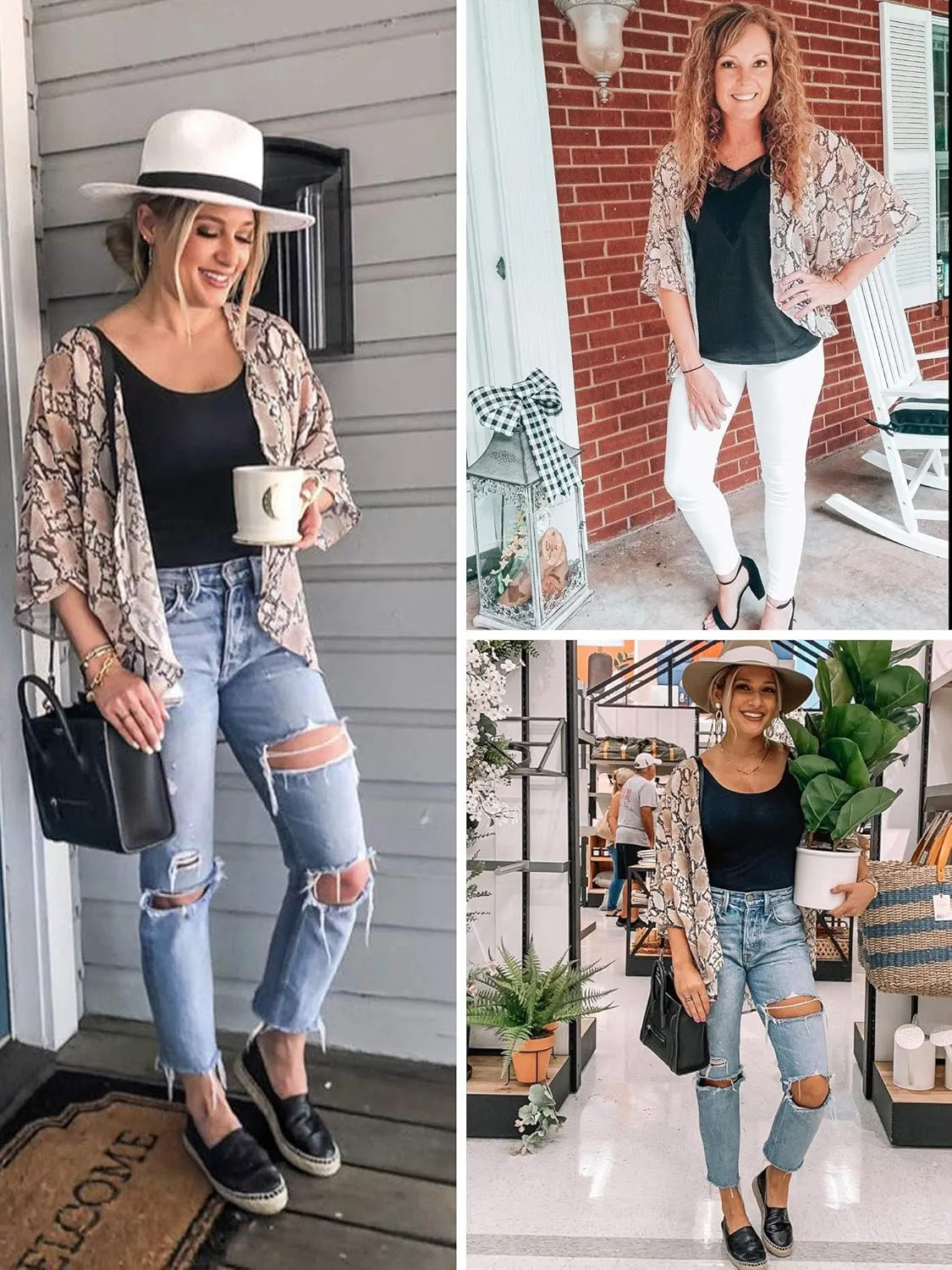 Hibluco Women's Floral Kimono Cardigan Casual Chiffon Tops Loose Beach Cover Ups
