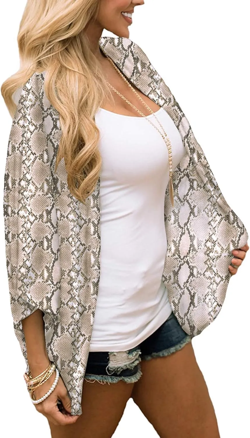 Hibluco Women's Floral Kimono Cardigan Casual Chiffon Tops Loose Beach Cover Ups