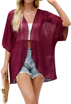 Hibluco Women's Floral Kimono Cardigan Casual Chiffon Tops Loose Beach Cover Ups