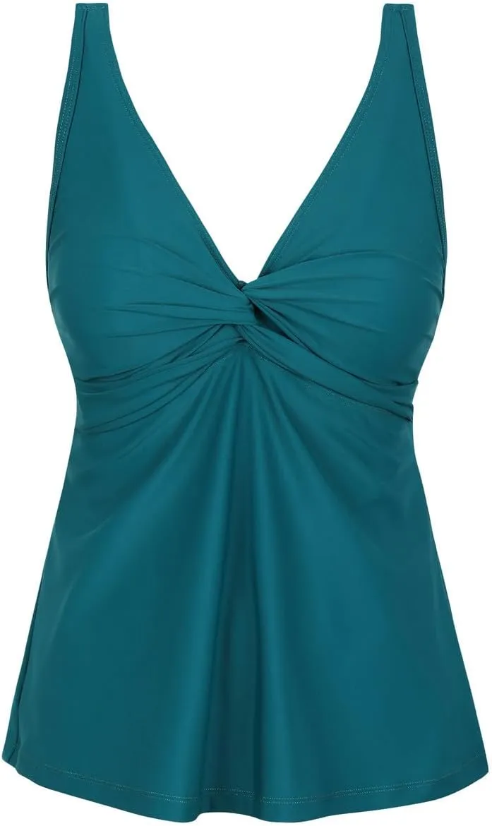 Hilor Women's Underwire Tankini Top Bathing Suit Front Twist V Neck Swimsuit Top Flowy Swimwear Top Only