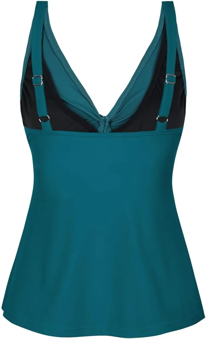 Hilor Women's Underwire Tankini Top Bathing Suit Front Twist V Neck Swimsuit Top Flowy Swimwear Top Only