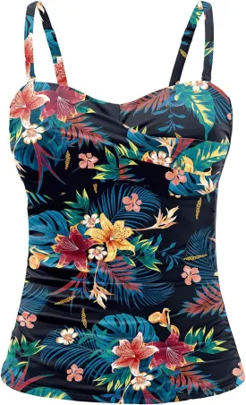 Holipick Tankini Top for Women Twist Front Bandeau Swimsuit Tummy Control Bathing Suit Top Only No Bottom