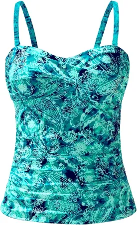 Holipick Tankini Top for Women Twist Front Bandeau Swimsuit Tummy Control Bathing Suit Top Only No Bottom