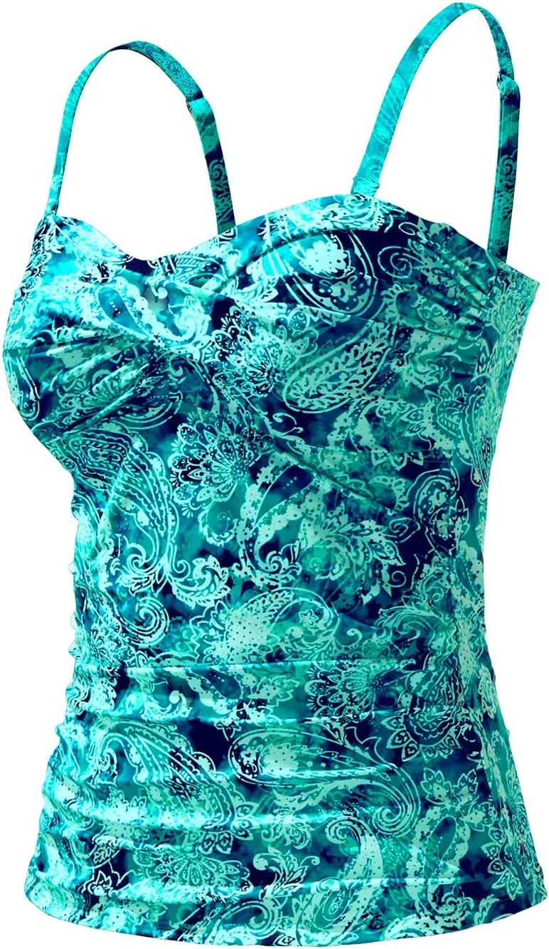 Holipick Tankini Top for Women Twist Front Bandeau Swimsuit Tummy Control Bathing Suit Top Only No Bottom