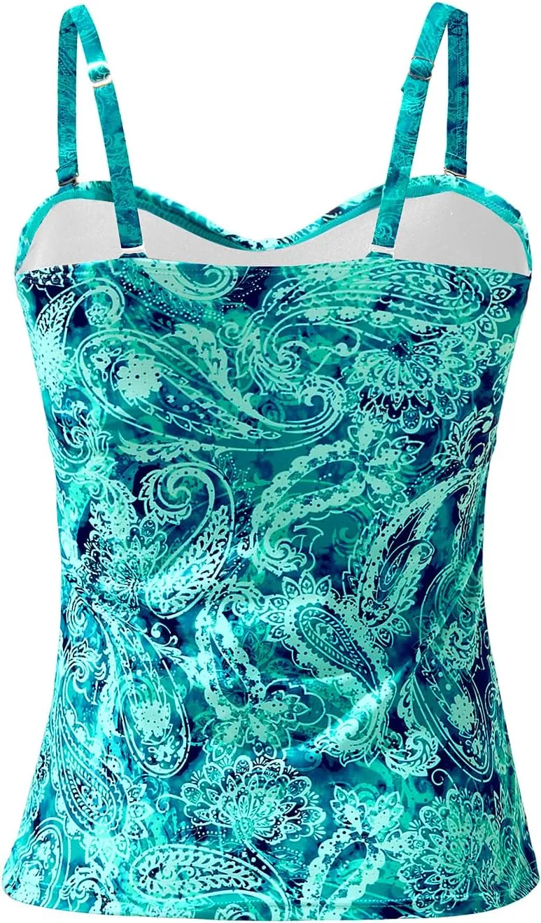 Holipick Tankini Top for Women Twist Front Bandeau Swimsuit Tummy Control Bathing Suit Top Only No Bottom
