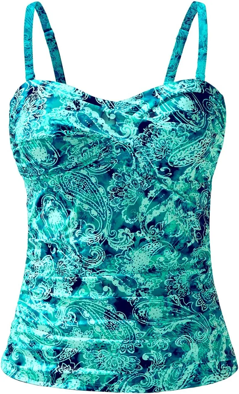 Holipick Tankini Top for Women Twist Front Bandeau Swimsuit Tummy Control Bathing Suit Top Only No Bottom