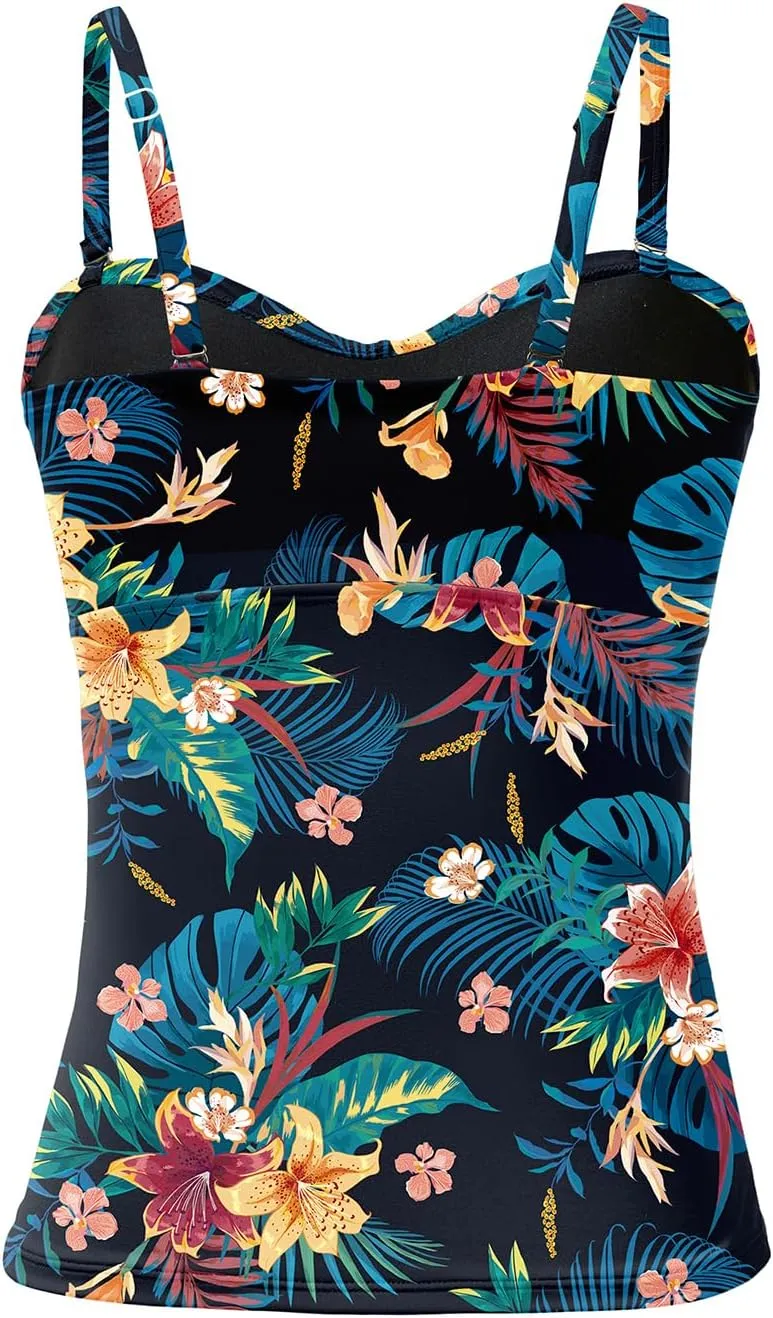 Holipick Tankini Top for Women Twist Front Bandeau Swimsuit Tummy Control Bathing Suit Top Only No Bottom