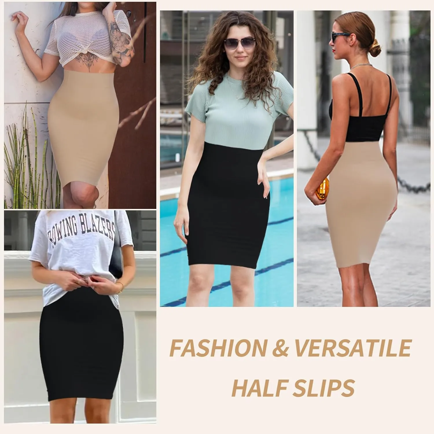 JOYSHAPER Half Slips Shapewear Skirt Under Dress Tummy Control High Waist Shapewear Half Skirt With Built In Thong