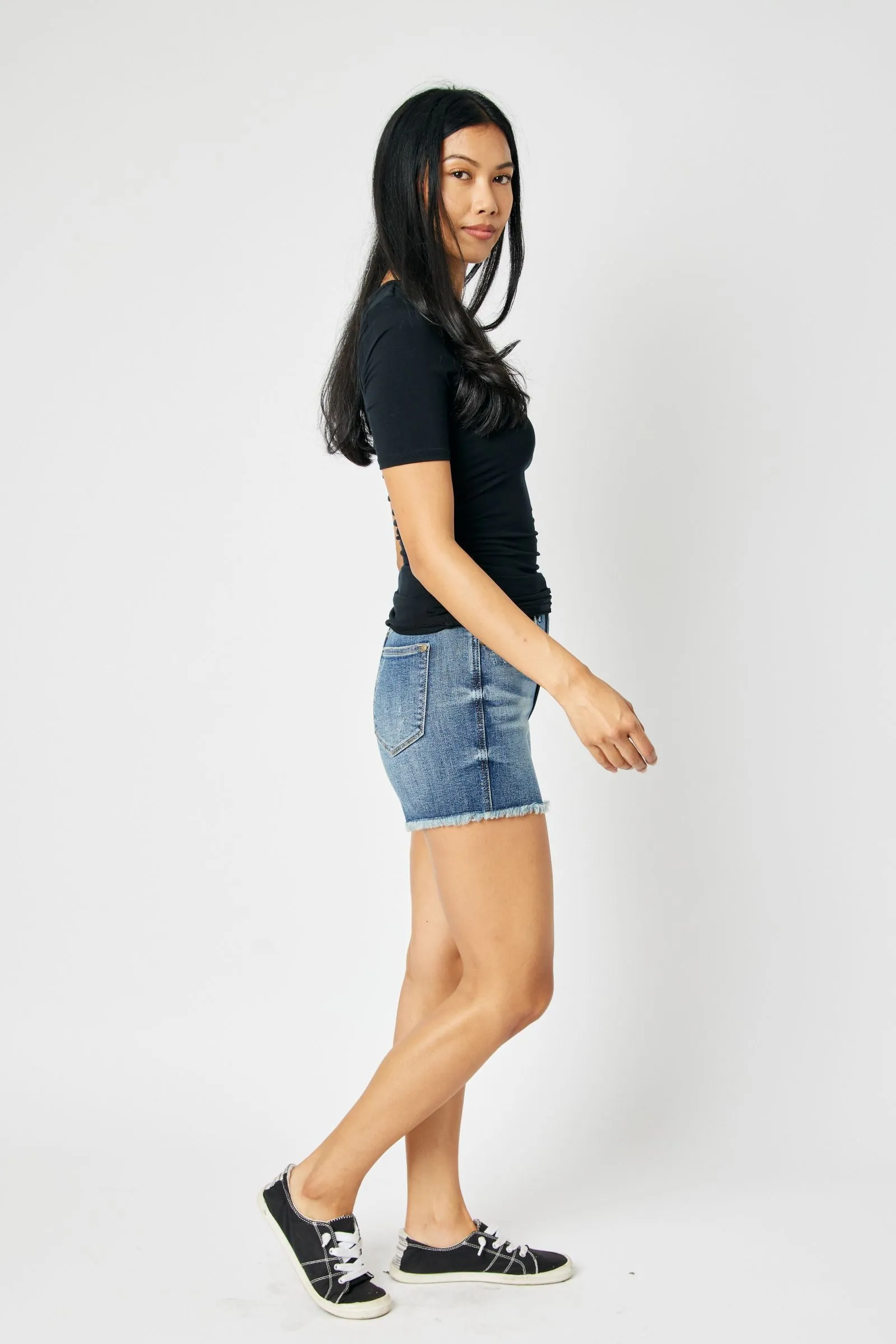 Judy Blue “Genevieve” High Waist Tummy Control Fray Hem Shorts