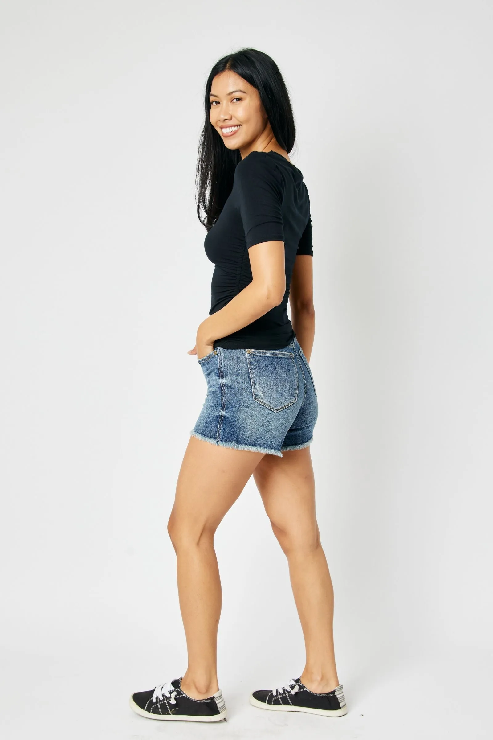 Judy Blue “Genevieve” High Waist Tummy Control Fray Hem Shorts