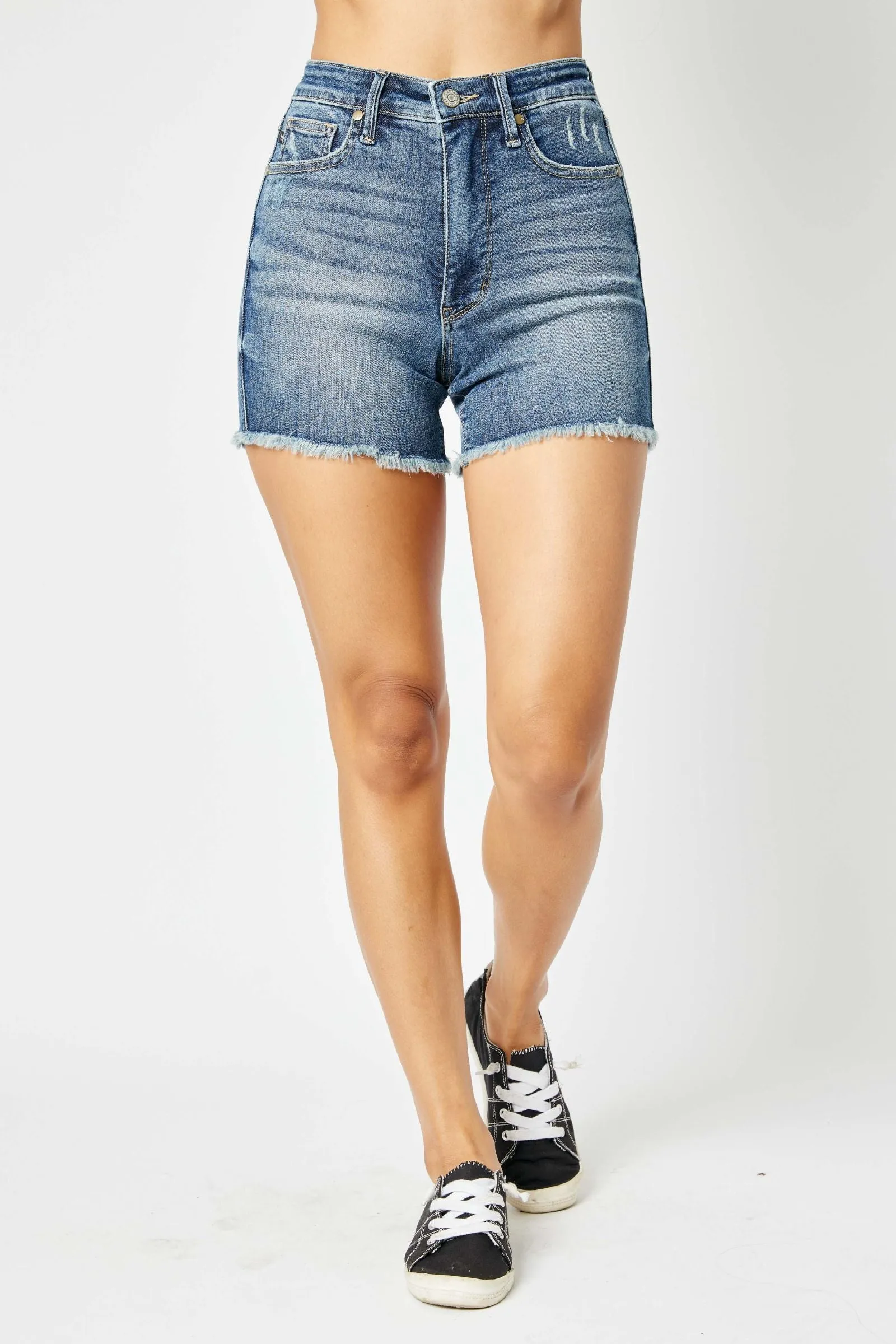 Judy Blue “Genevieve” High Waist Tummy Control Fray Hem Shorts