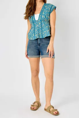 Judy Blue High Waist Tummy Control Vintage Wash Cuffed Shorts