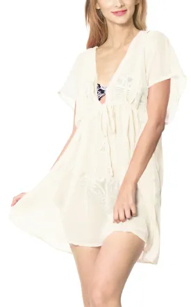 LA LEELA Bikni Swimwear Chiffon Solid Cover Ups Beachwear OSFM 14-24 [L-3X] Off White_6565
