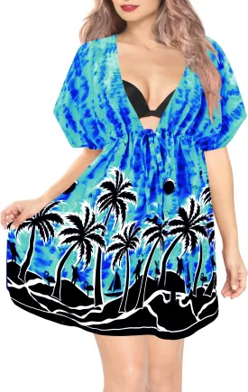 LA LEELA Bikni Swimwear Soft fabric Printed Beachwear Loose Cover Up OSFM 14-24W [L- 3X] Blue_B936