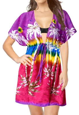 LA LEELA Bikni Swimwear Soft fabric Printed Beachwear Loose Cover Up OSFM 14-24W [L- 3X] Violet_B817