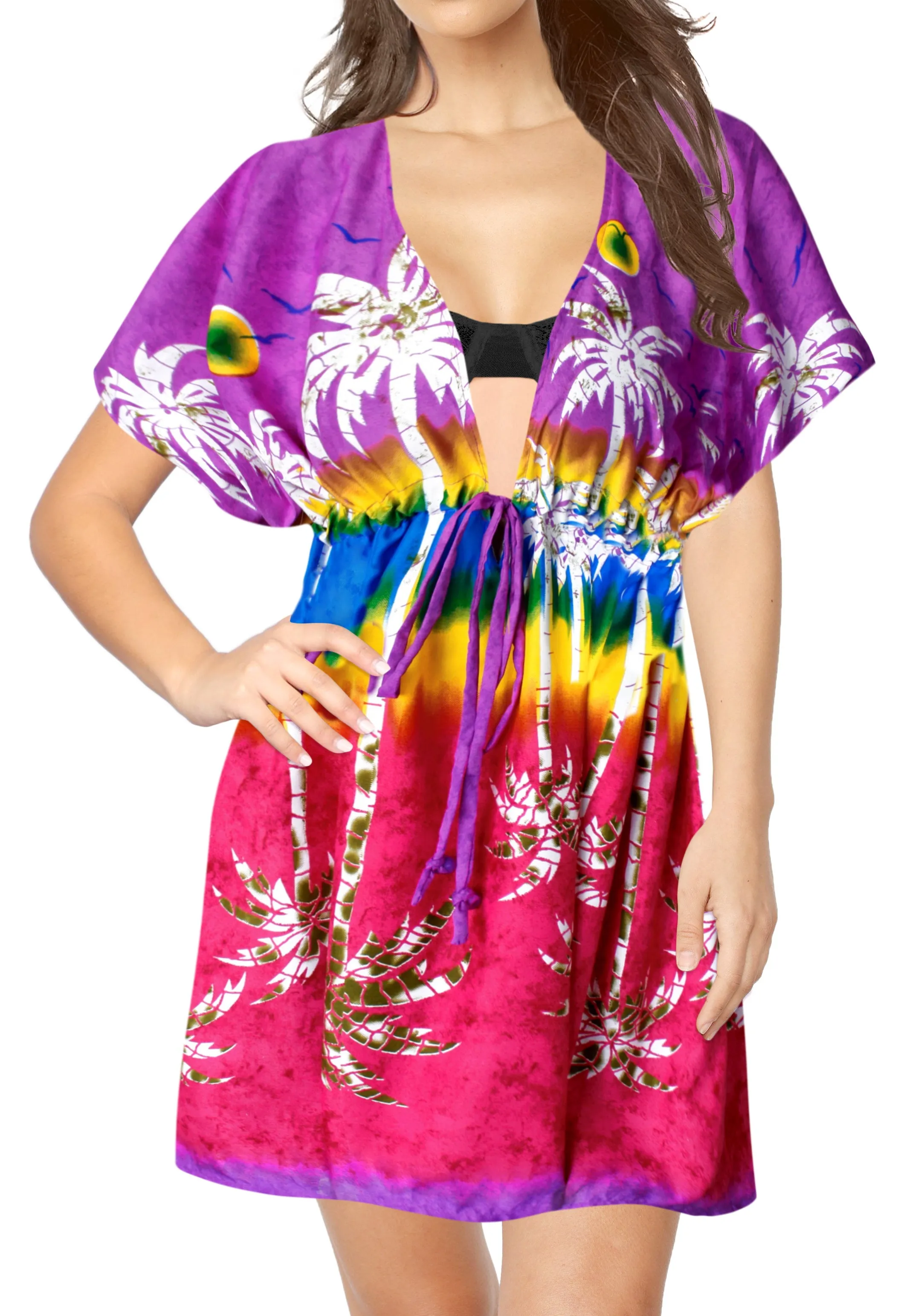 LA LEELA Bikni Swimwear Soft fabric Printed Beachwear Loose Cover Up OSFM 14-24W [L- 3X] Violet_B817